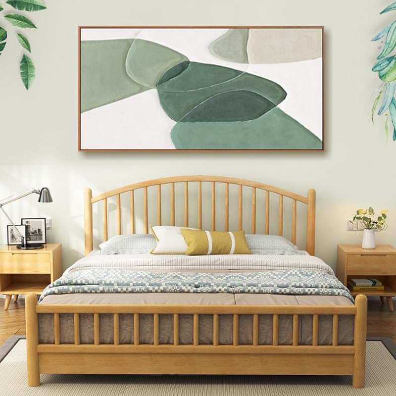 Wall Art Canvas Color Block Line Art Prints Green and white geometric color block line art Painting Framed Modern Artwork Decor for Living Room Bedroom Kitchen 24x48 inch