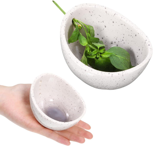 Herb Stripper, Herb Stripper Bowl, Small Ceramic Bowls, Handmade Different Round Hole Sizes Efficient Kitchen Tool for Separating Leaves and Stems,Salads & Cooking (White)