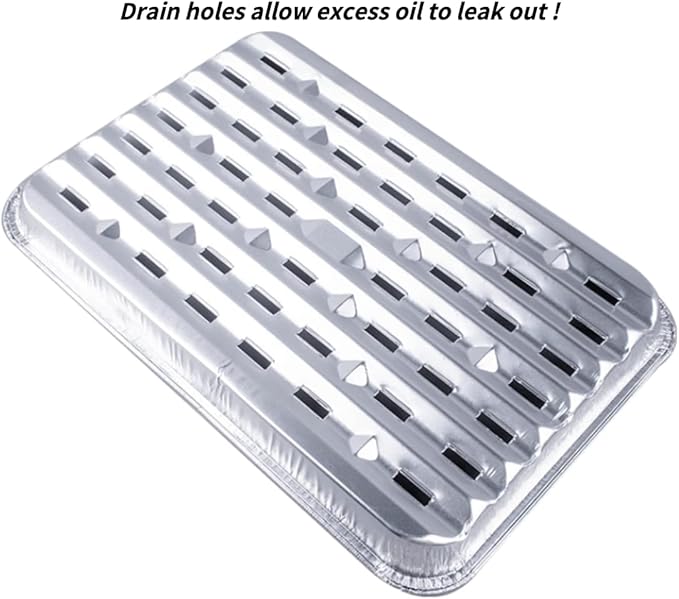MILANGE Disposable Aluminum Grill Liner Topper with Holes 15 Pack Aluminum Foil Grill Pans (13.40 Inch) BBQ Grilling Tray Broiler Pans with Ribbed Bottom Surface