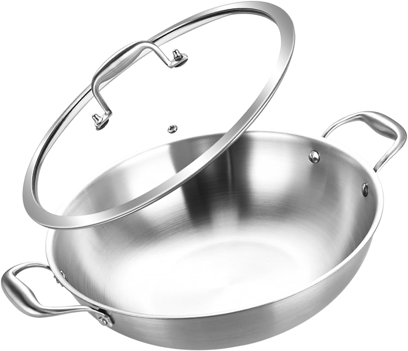 Inqibee 10-Inch Tri-Ply Stainless Steel Wok Pan with Lid,Small Stir Frying Pan,Jumbo Cooker,Induction Cooking Pan,Dishwasher and Oven Safe.