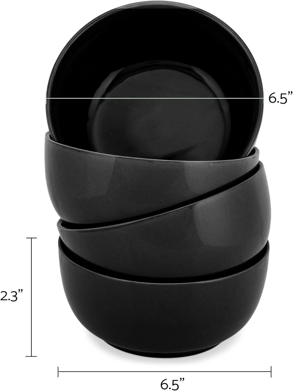 Elanze Designs Bistro Glossy Ceramic 6.5 inch Dinnerware Bowls Set of 4 - Perfect for Everyday uses from Soup, Pasta, Salad, Cereal, Ice cream, Ramen and Pho, Black