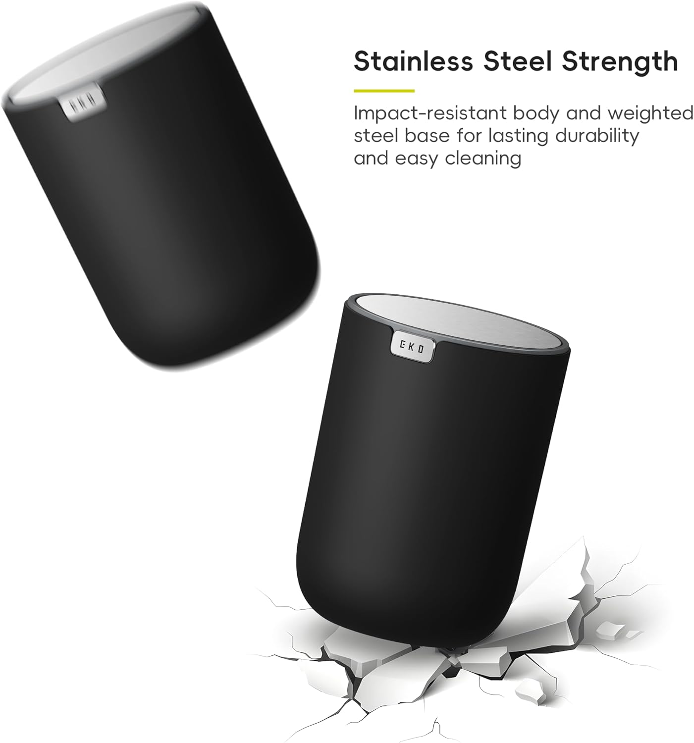 EKO Fandy 0.58 Gal/2.2L Mini Trash Can with Lid, Swing-Top Desktop Trash Can for Bathroom, Countertop, Vanity, Desk or Office, Small Garbage Bin (Black)