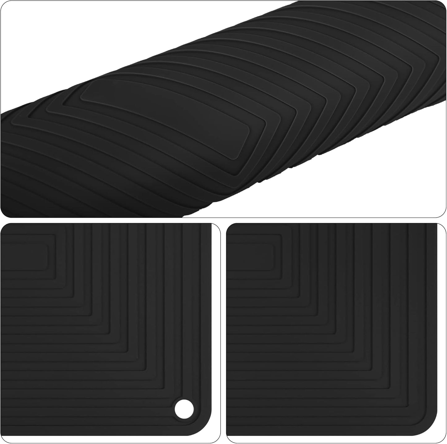 Silicone Trivets for Hot Dishes-Pots and Pans, Heat Resistant Mats Hot Pads for Kitchen Table, Non Slip Silicone Mats, Pot Holders, Flexible Placemats, Rectangular Microwave Mats Pack 4 Black