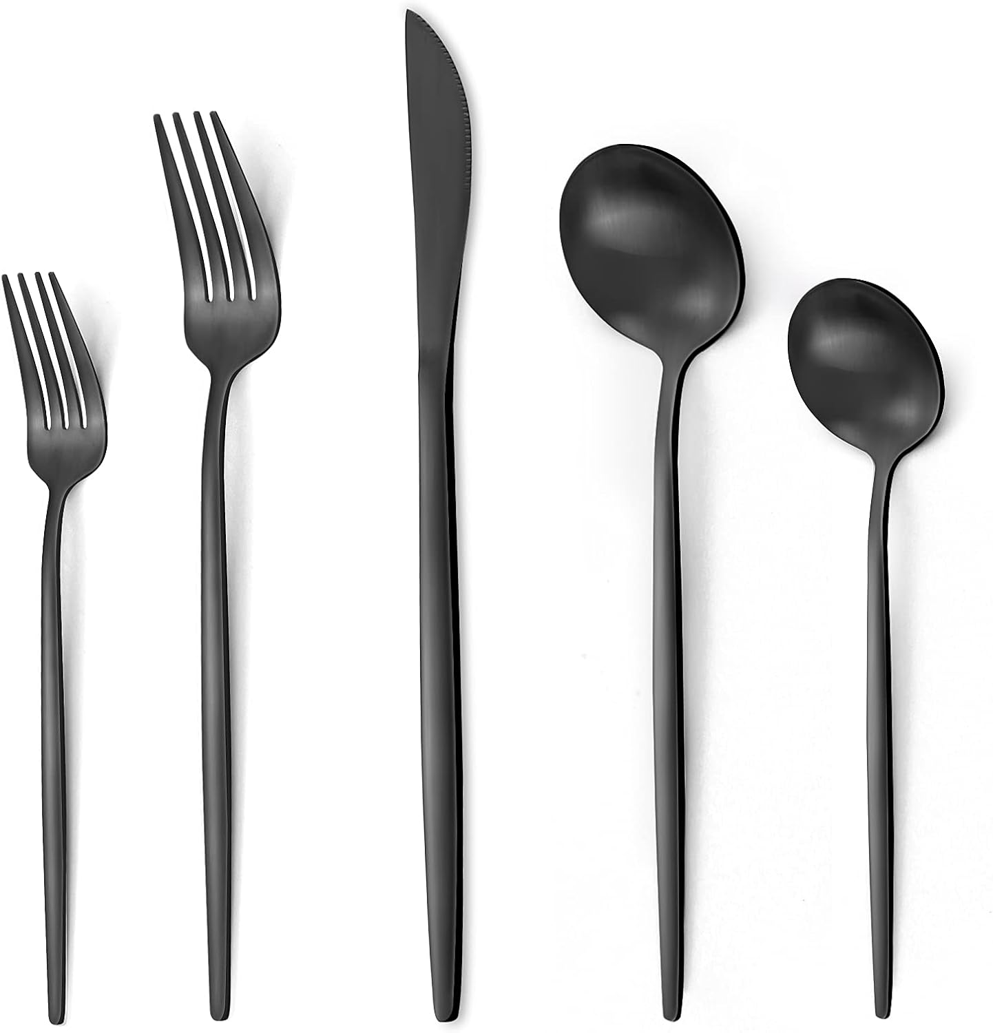 20 Pieces Silverware Set，Matte Black Stainless Steel Flatware Cutlery Set Service for 4, Stain Finish Kitchen Utensil Set，Include Dinner Knives Forks and Spoons Silverware, Dishwasher Safe