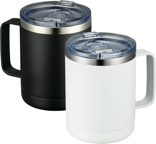 MEWAY 12oz Coffee Mug With Handle 2 Pack Bulk,Stainless Steel Insulated Travel Tumblers With Sliding Lid,Double Wall Vacuum Camping Cup for Hot & Cold Drinks Tea (Mix,Set of 2)