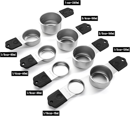 Measuring Cups and Spoons Set Including 8 Stainless Steel Magnetic Measuring Cups 8 Double Sided Magnetic Measuring Spoons with 1 Leveler for Dry and Liquid Ingredients