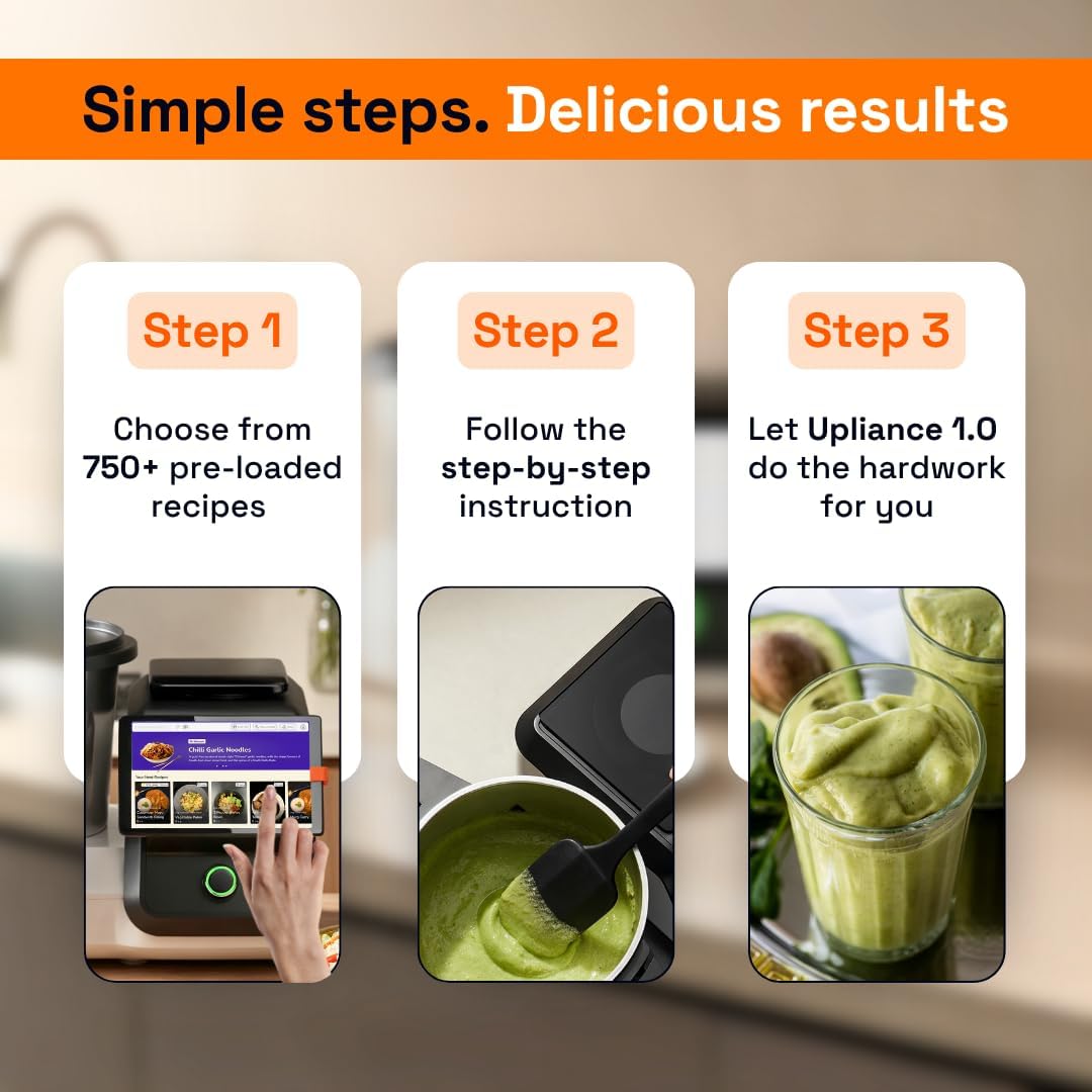 upliance Smart Cooking Companion | Cooks 750+ Recipes: Pav Bhaji, Pasta, Soup, Kadhai Paneer & More | 10 Preparation Modes | AI-Powered | Built-In Weighing Scale | Phone App | WiFi