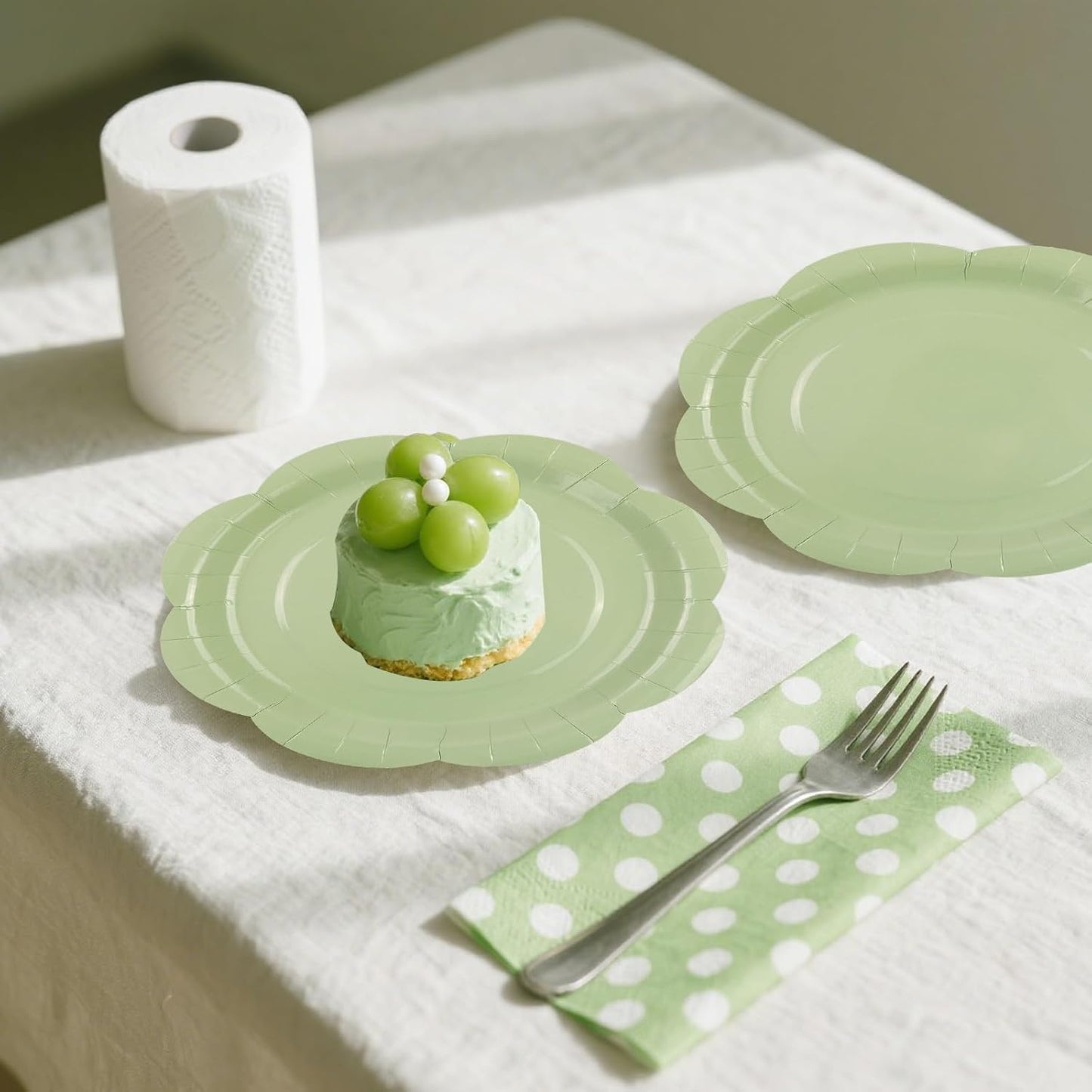 50 Pack Sage Green Paper Plates 7 Inch, Disposable Scalloped Plates Cake Dessert Plate for Dinner Baby Shower Wedding Bridal Shower Birthday Party Supplies (Sage Green, 7 inch)