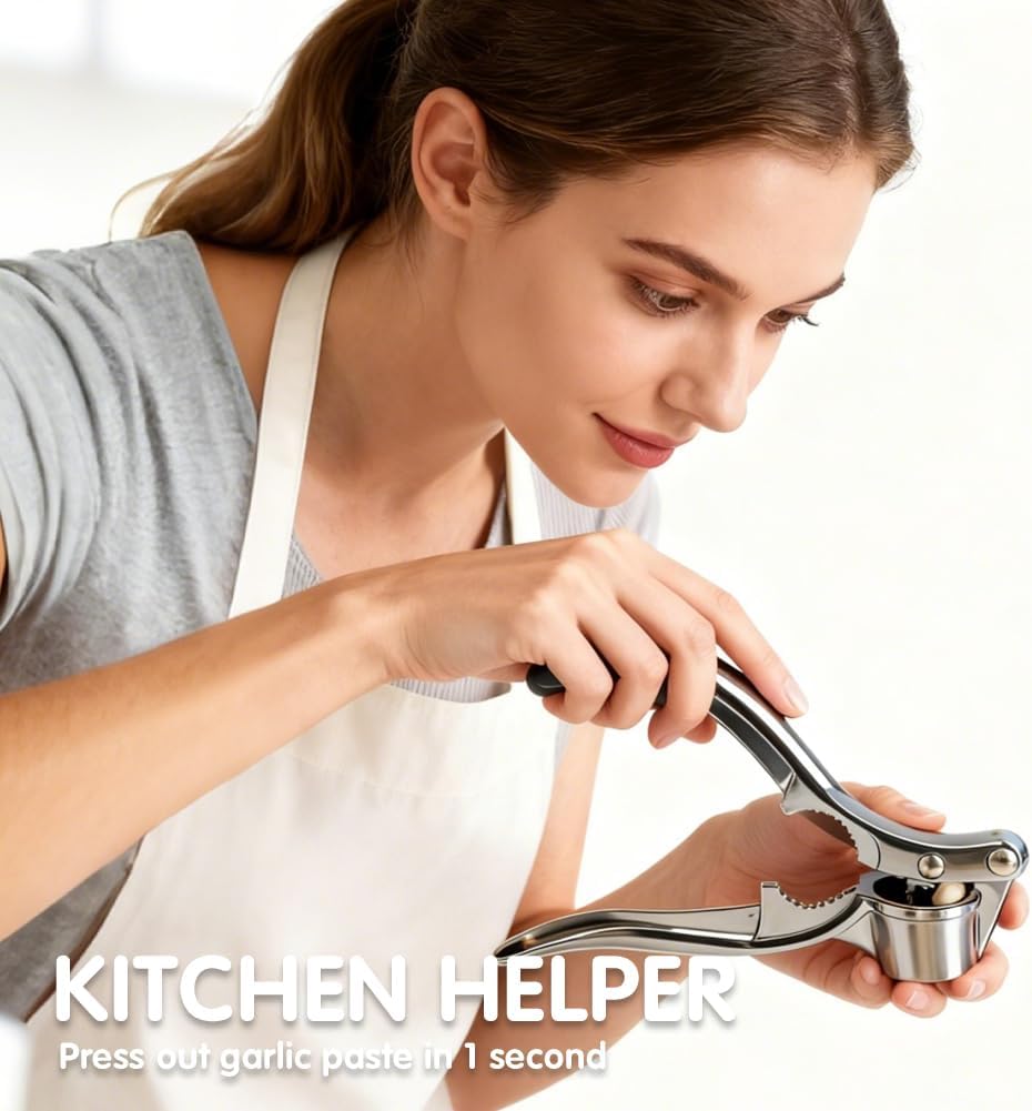 1 Pack Garlic Press, Heavy-Duty Rust-Resistant Garlic Mincer & Crusher with Ergonomic Handle, Easy Squeeze, Easy Clean, Dishwasher Safe