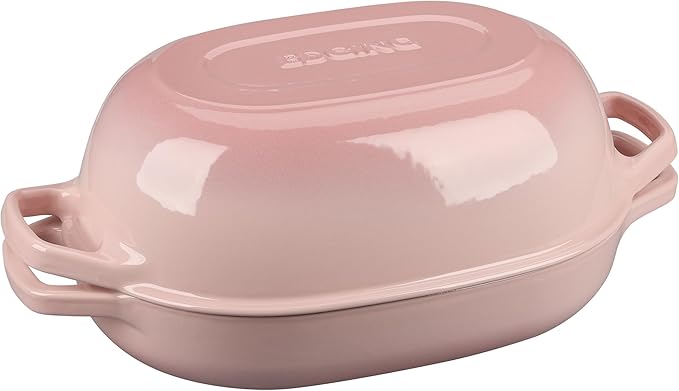 Enameled Cast Iron Oval Dutch Oven Pot with Lid, Dutch Oven for Sourdough Bread Baking, Oval Bread Pan, 7qt, Pink