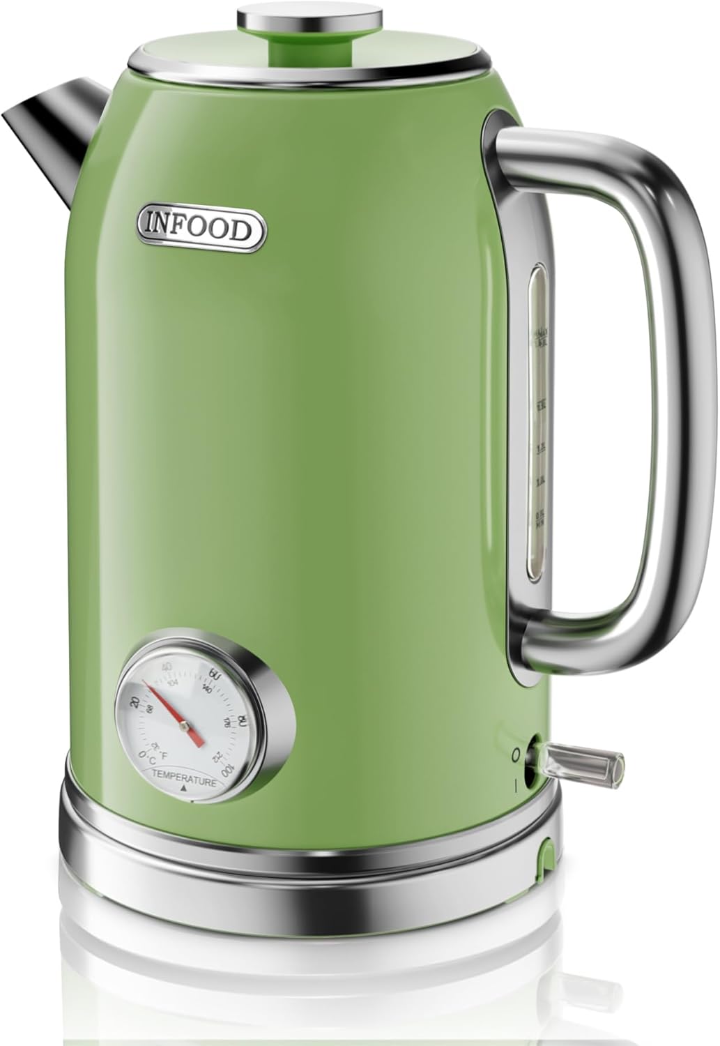 Retro Electric Kettle, 1.8L Hot Water Kettle Electric with Thermometer, 1200W Fast Heating Stainless Steel Tea Kettle for Boiling Water, Cordless, LED Indicator, Auto Shut-Off, Green