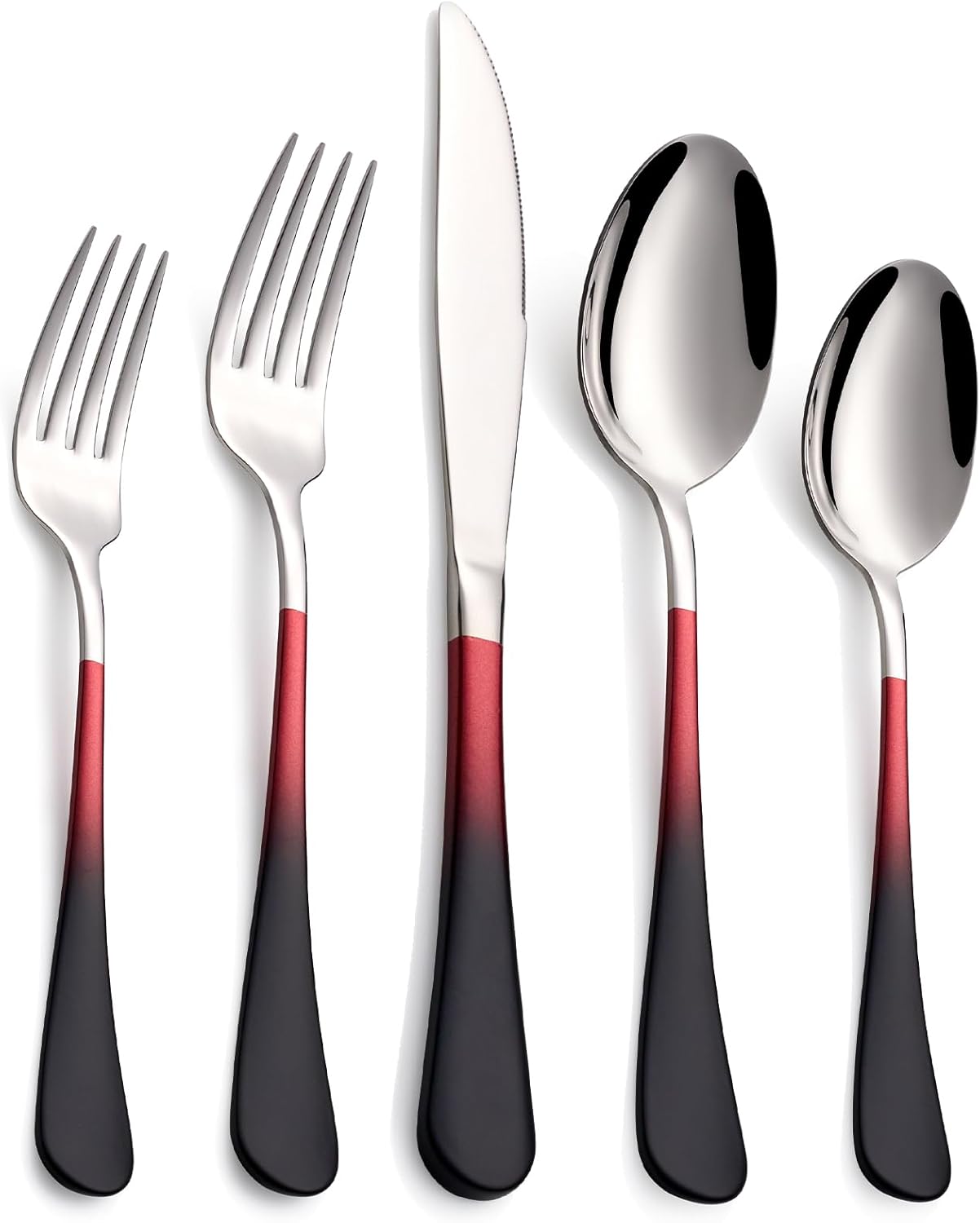20-Piece Black Red Silverware Set, 18/0 Stainless Steel Colorful Handle Flatware Set,Service for 4,Modern Cutlery Set Includes Dinner Knives Forks Spoons,Mirror Polished,Dishwasher Safe