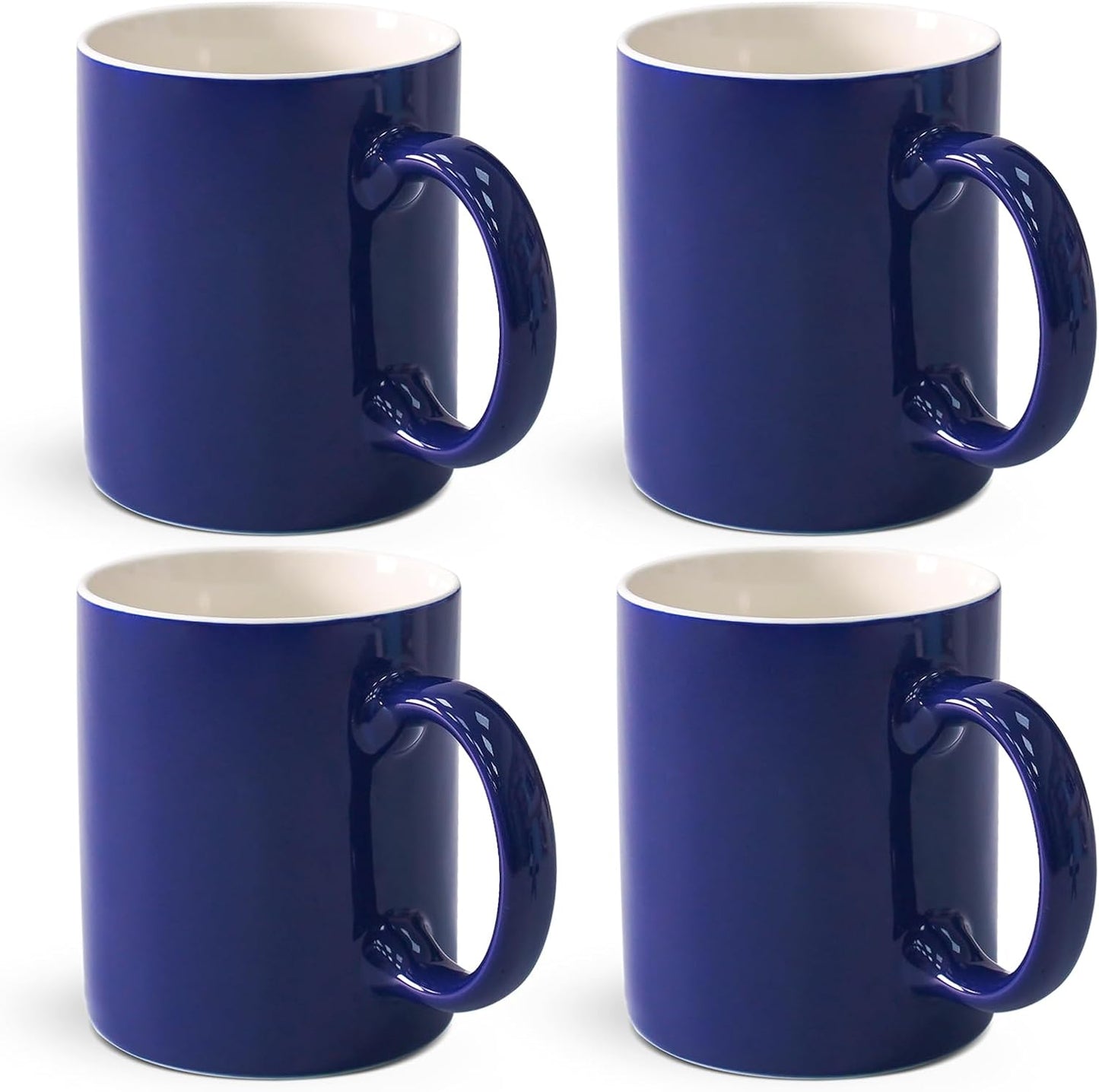 12 oz Cup (4pcs), Plain Gloss Blue Ceramic Coffee Mug for Milk Tea, Set of 4