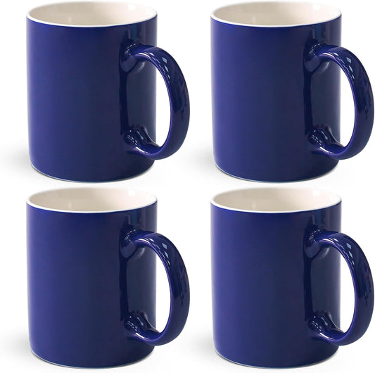 12 oz Cup (4pcs), Plain Gloss Blue Ceramic Coffee Mug for Milk Tea, Set of 4