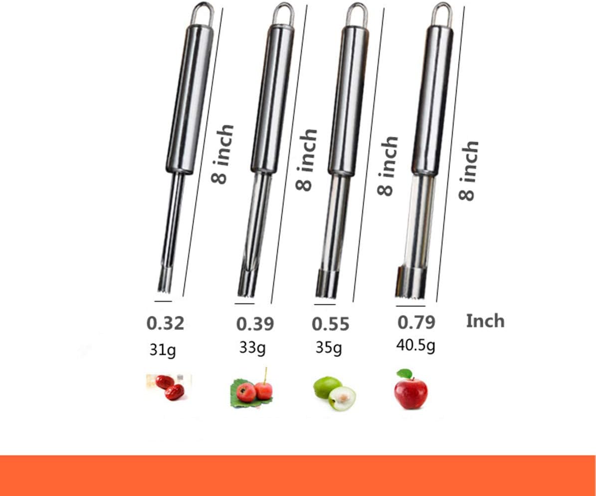 Corer and Pitter Set of 4, Multi-Function Corer and Pitter Remover Set, Stainless Steel Core Remover Tool for Apple, Pear, Cherry, Jujube, Red Dates or More with Sharp Serrated Blade