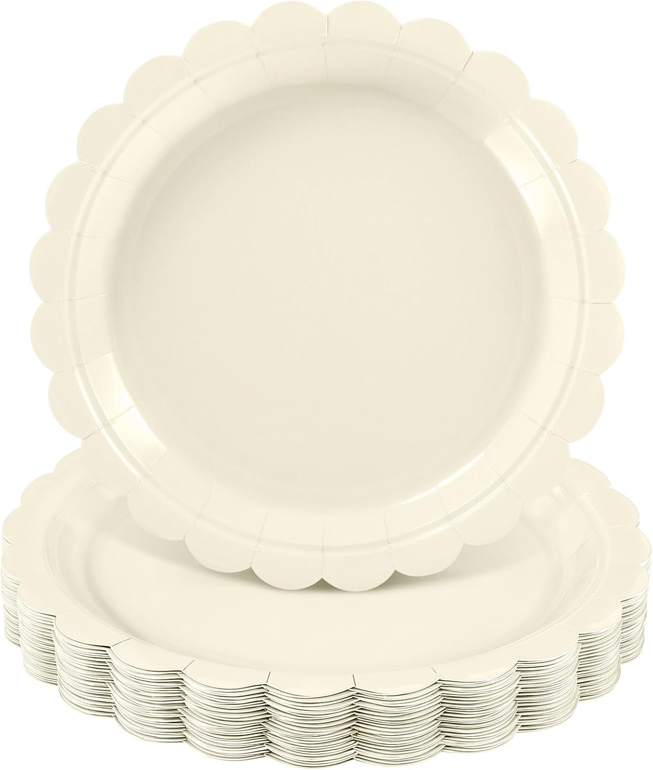 30 Pcs Cream Plates Disposable 9 Inch Scalloped Thanksgiving Plates Cute Beige Dessert Cake Plate Ivory Dinner Plate for Thanksgiving, Baby Bridal Shower, Wedding