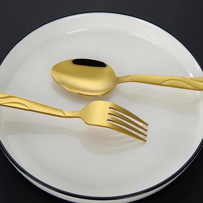 30 Pieces Gold Flatware Silverware Set, Stainless Steel Fork Spoon Knife Set Service for 6, Food Grade Cutlery Set 30-piece, Dishwasher Safe