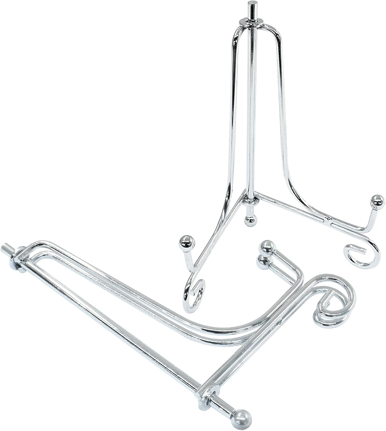 Hordion 2 Pack Plate Stand, 4 Inch Silver Iron Easel Photo Display Stand Plate Holder for Picture Frame Book Tabletop Art Platter