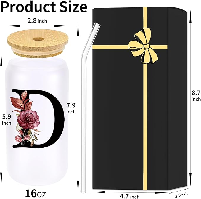 Wulcea Monogrammed Glass Drinking Cup With Lid Straw Cool Grandma Gifts Grandmother Nana Glamma Mawmaw Yaya Abuela Abuelita Grandmas Mamaw Memaw Mimi Nonna Granny Oma Meme Christmas Xmas Present,D