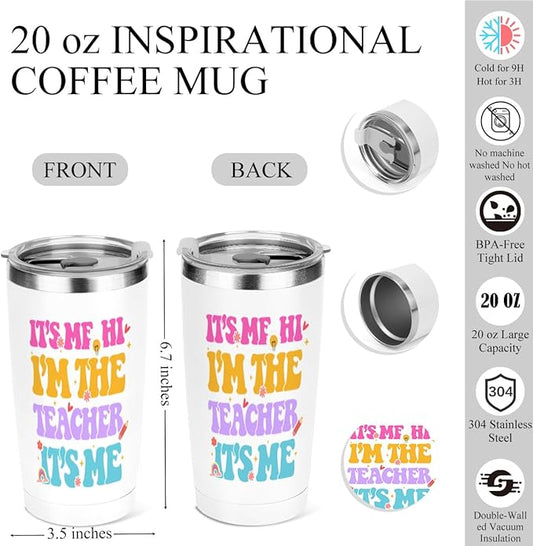 jeilink Teacher Gifts, Teacher Appreciation Gifts, 20 oz Insulated Tumbler, Tumbler with Lid, Vacuum Travel Coffee Mug Stainless Steel Cup Thank You Gift for Women Girl Friend Christmas Birthday