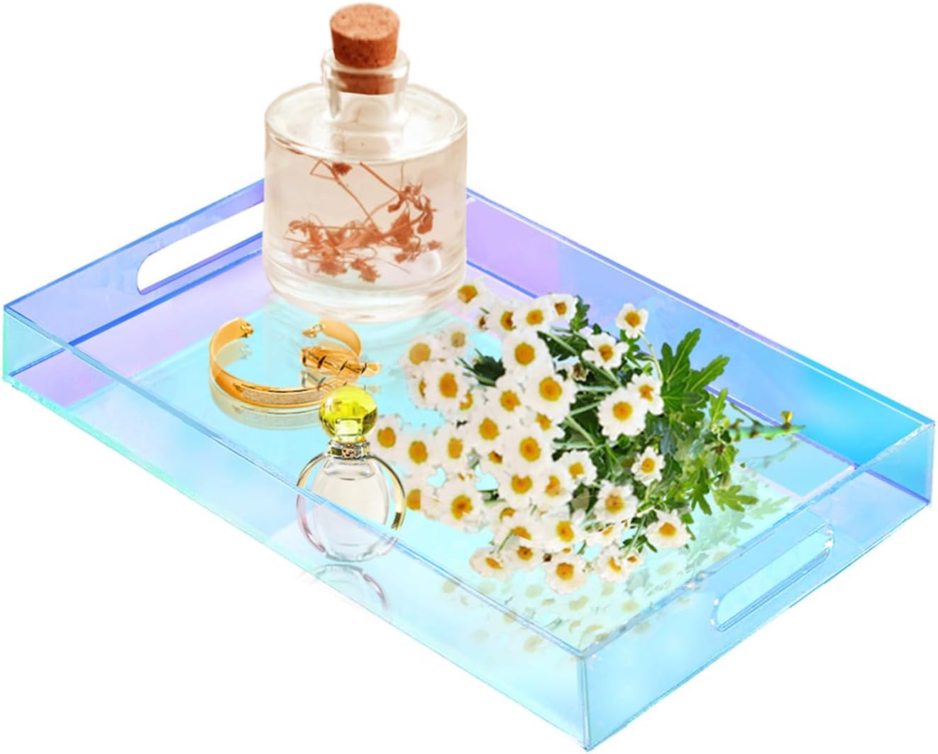 SetGame Acrylic Serving Tray with Handles, Bathroom Desktop Decorative Storage Arylic Trays, Simple Vanity Tray Food Tea Fruit Dinner Snack Tray for Bar Kitchen Party