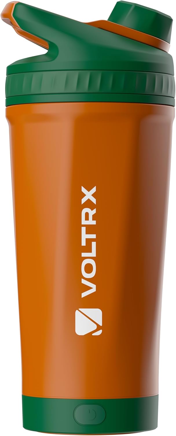VOLTRX ChillMix Shaker Bottle Insulated Stainless Steel - USB C Rechargeable Electric Protein Shake Mixer, Shaker Cups for Protein Shakes and Meal Replacement, Neon Carrot, 16 oz