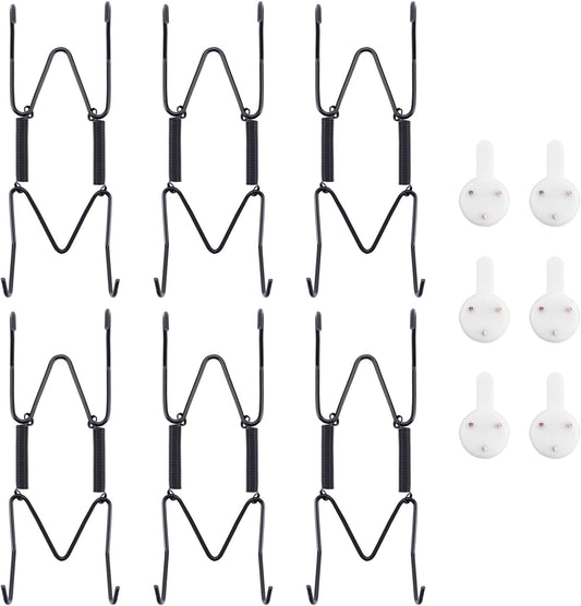 Bilillo 6 Pack Plate Hangers for The Wall, Suitable for 4''-5'' Decorative Plate, Invisible Heavy Duty Wire Plate Holder with Wall Hooks, Plate Hangers for Displaying Plates, Platter, Dish (Black)
