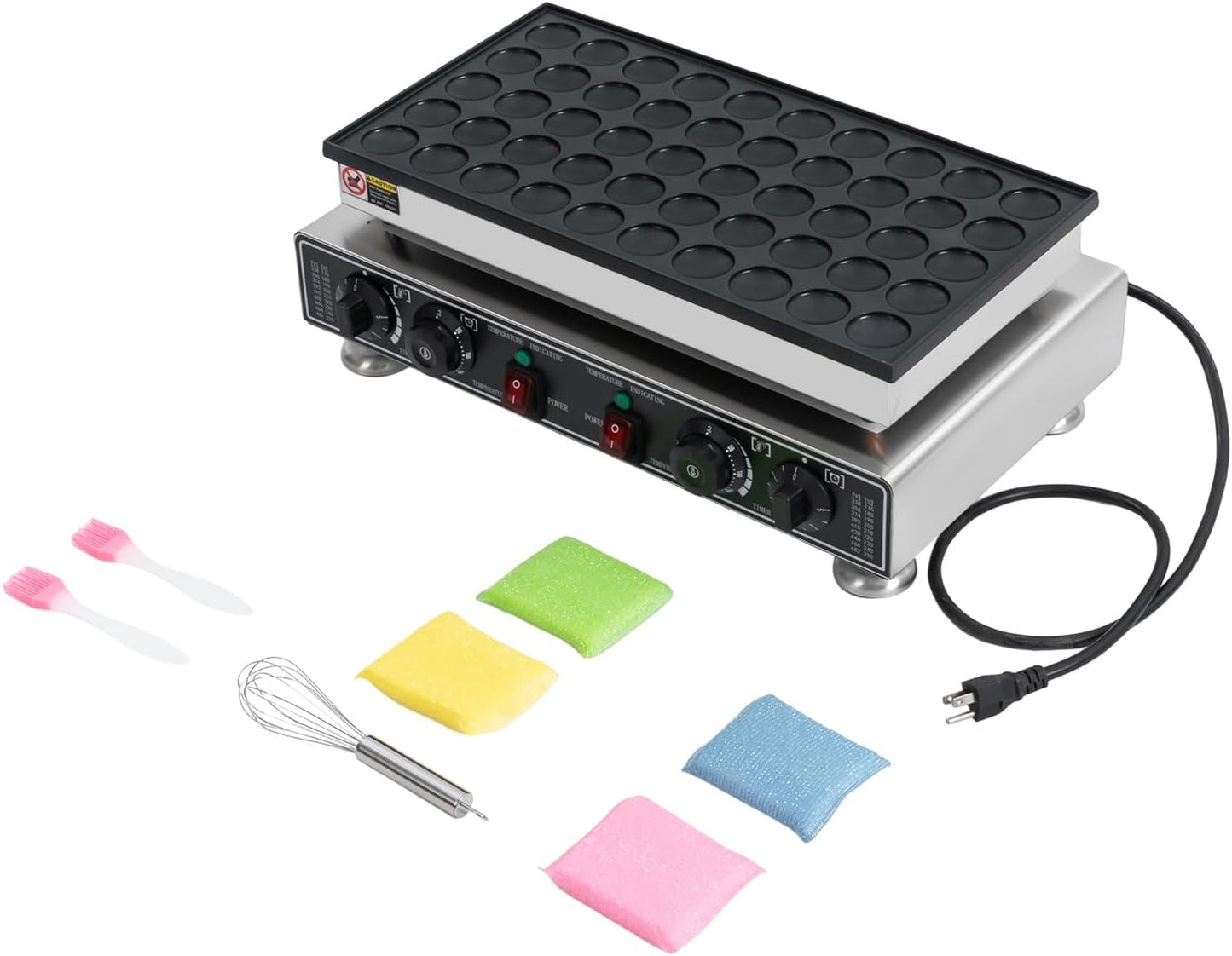 50 Pcs Waffle Maker Mini Pancake Maker Commercial Waffle Making Machine Professional Round Waffle Maker for Home Restaurant and Snack Bar 1800W 110V