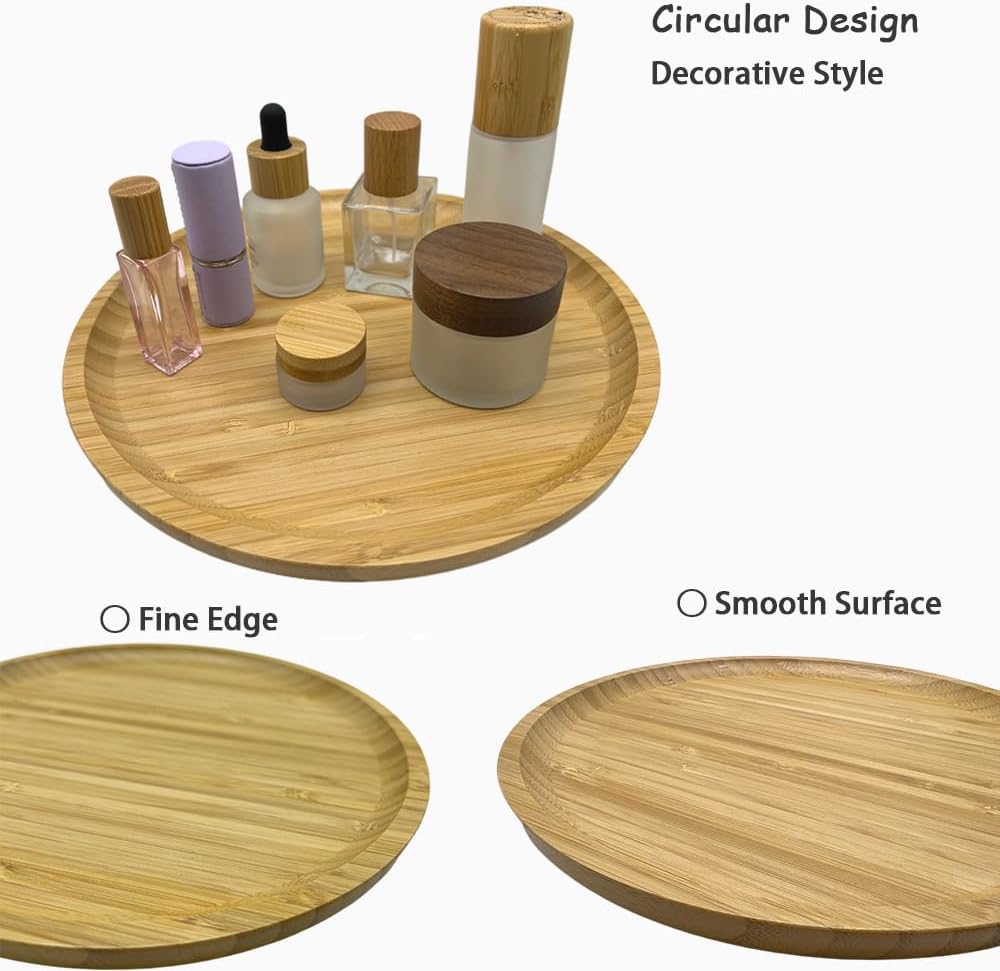 Wood Vanity Tray, Bathroom Counter Solid Walnut Organizer, Toilet Tank Top Wooden Serving Plate for Dinner Tea Coffee (Natural Bamboo Color, 9.8 x 9.8 inch)
