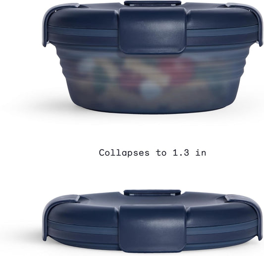 STOJO Collapsible Bowl - Translucent Denim Blue, 36oz - Reusable Silicone Bowl for Hot and Cold Food - Perfect for Travel, Meal Prep, To-Go Lunch, Camping & Hiking - Microwave & Dishwasher Safe