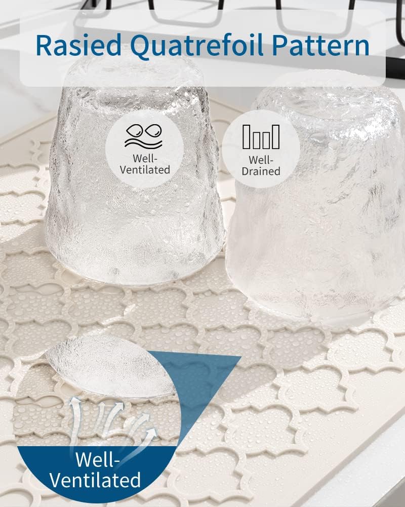 AMOAMI Dish Drying Mat,Heat-resistant,Easy Clean,Silicone Dish Drying Mats for kitchen Counter,Kitchen Gadgets Kitchen Accessories Kitchen Small Appliances (12" x 16", BEIGE)