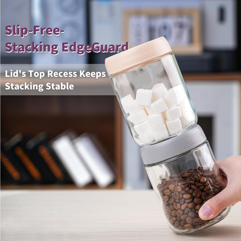 BCnmviku 16 oz Mason Jars Overnight Oats Containers with Lids,6 PACK Glass jars with Airtight Lids, Wide mouth Mason Salad Spice jars, Glass Food Storage Containers for Snacks Yogurt Spice Sugar (6)