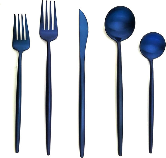 20-Pieces Luxury Blue 18/10 Stainless Steel Flatware Set, Matte Finish, Service for 4