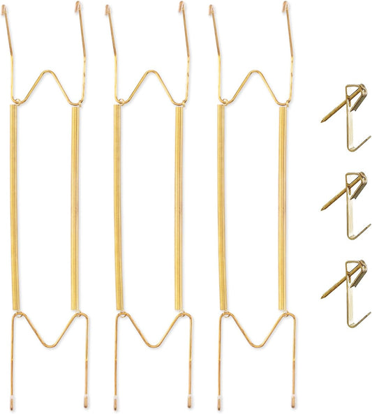 Bilillo 3 Pack Plate Hangers for The Wall, 16–20 Inch Large Decorative Plates, Heavy Duty Stainless Steel Spring Wire Holders with Wall Hooks for Secure Display of Platters and Collectible Plates