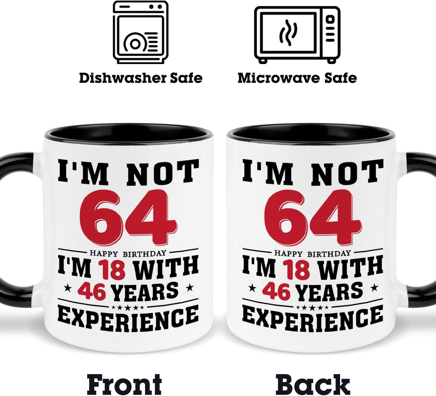 64th Birthday Coffee Mug, 64 year old Birthday Gift Ideas for Men Women Her Him, Red Black 11oz