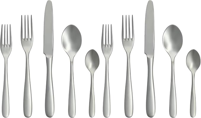 Fortessa Grand City Sandblasted 18/10 Stainless Steel 5 Piece Flatware Set, Service for 1, Sandblasted Silver (Pack of 2)
