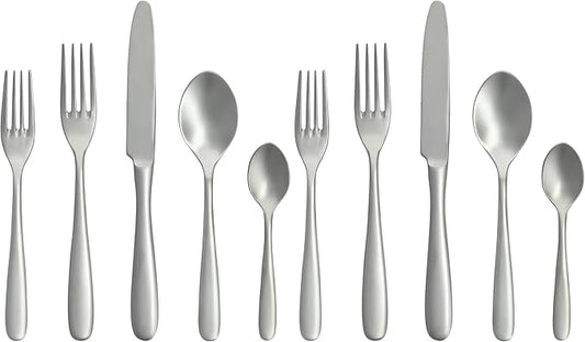 Fortessa Grand City Sandblasted 18/10 Stainless Steel 5 Piece Flatware Set, Service for 1, Sandblasted Silver (Pack of 2)