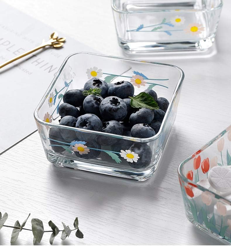 9 OZ Small Flower Candy Dish Cute Floral Candy Bowl Mini Square Daisy Glass Bowl for Dessert,Snack,Fruit,Icecream,Yogurt,Dipping,Prep,Clear Serving Bowl