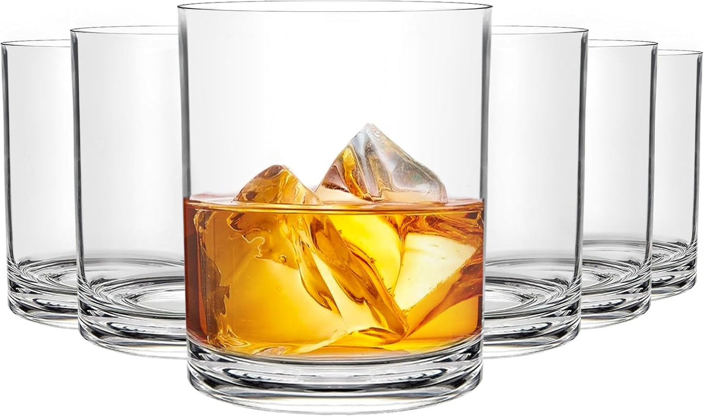 12 Oz Plastic Whiskey Glasses Set of 6 – Unbreakable Old Fashioned Cocktail Cups, Clear Reusable Plastic Drinking Glasses, Outdoor Glassware, Dishwasher Safe & BPA-Free