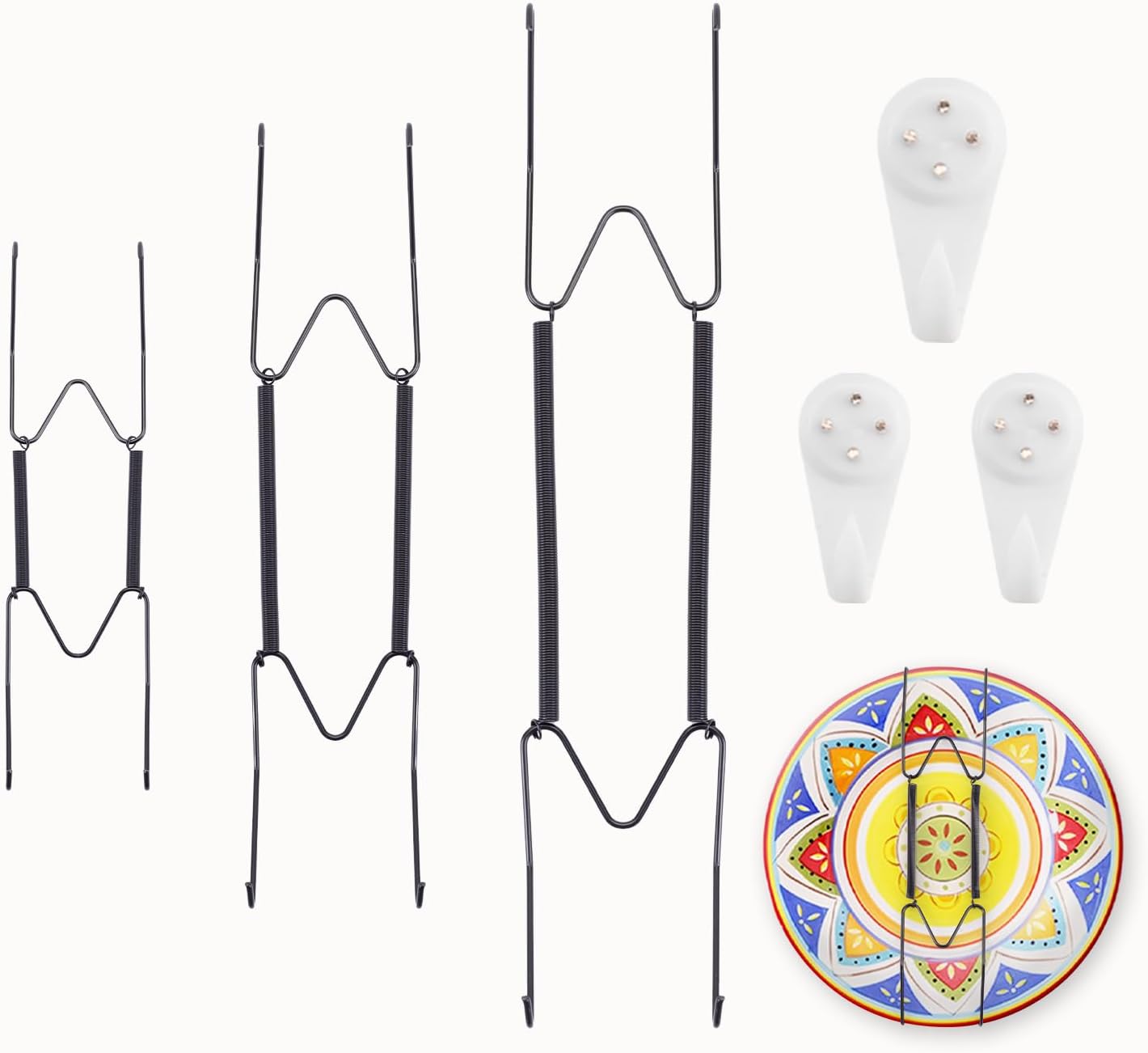 3 Pack 8/10/12 Inch Decorative Plate Medium Plate Hangers for The Wall, Invisible Stainless Steel Plate Hangers for Display with Wall Hooks, for Platter/Dish/Picture（Black）