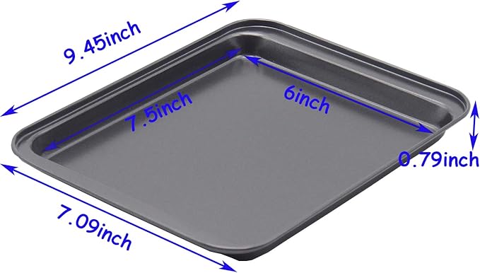 Small Baking Sheet Nonstick 9.45 X 7.09 Inch (Inner 7.5x6), 8 Inch Mini Cookie Tray Toaster Conventional Oven Pan No Warp No Rust Magnetic Bakeware for 1 to 2 person 2 Pack