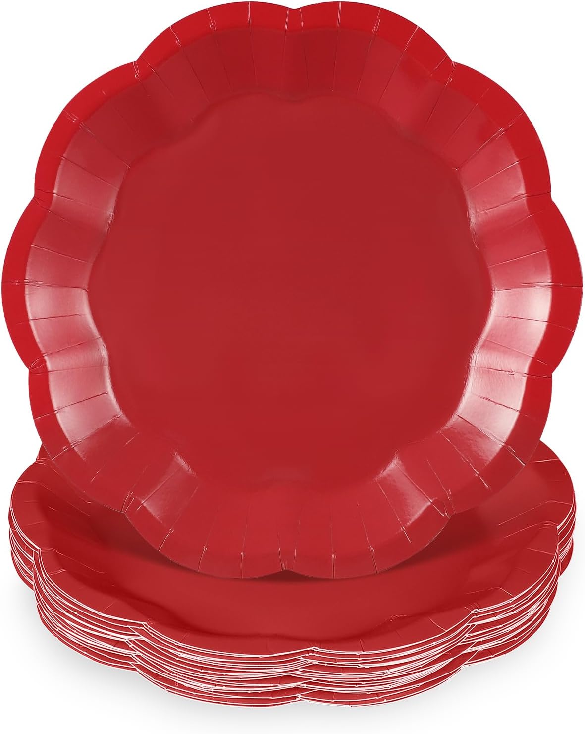 30pcs Christmas Paper Plates 7 Inch Red Scalloped Paper Plate Disposable Dessert Cake Plate for Christmas,Weeding, Birthday, Baby Shower