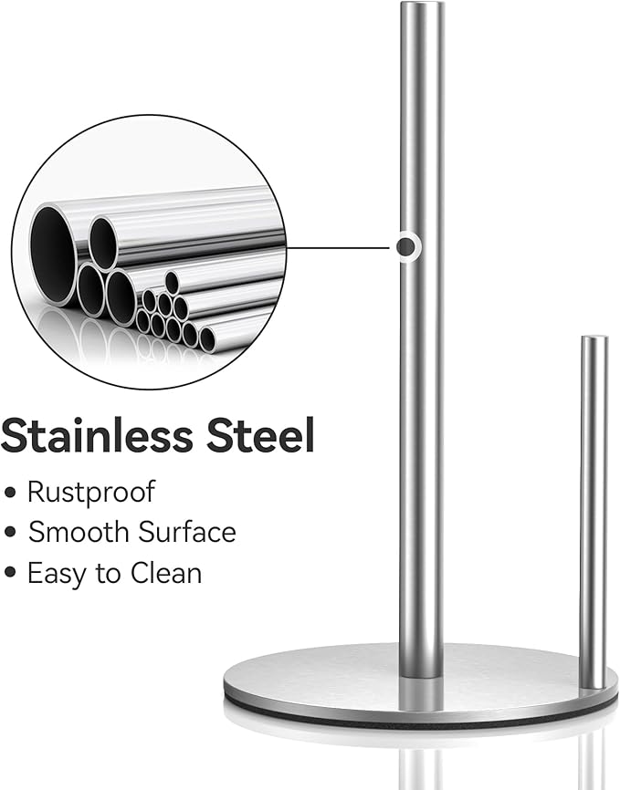Paper Towel Holder Countertop, Stainless Steel, Silver, for Kitchen, Pantry, RV