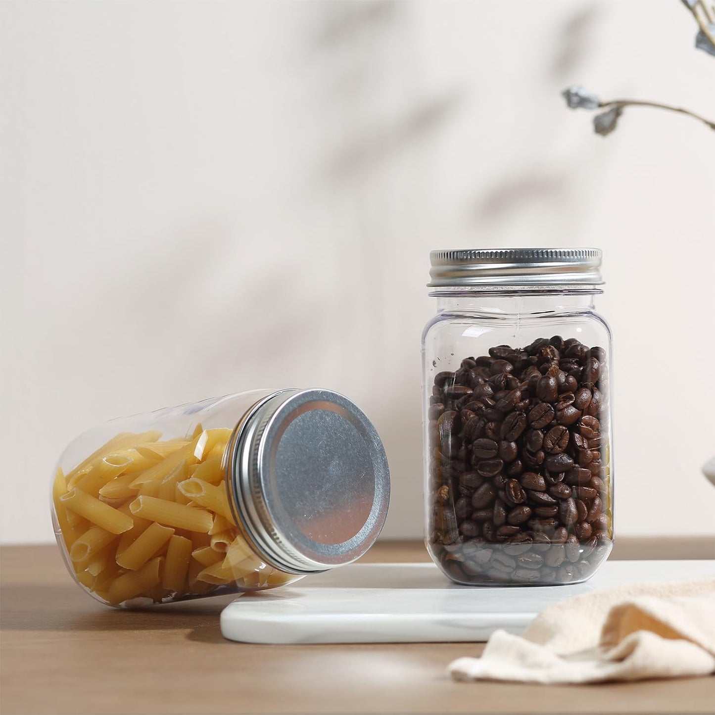 novelinks 16 oz Clear Plastic Jars with Screw-On Lids - BPA-Free Refillable Storage Containers for Slime, Food, Crafts, Kitchen & Household Use (5 Pack,Silver)