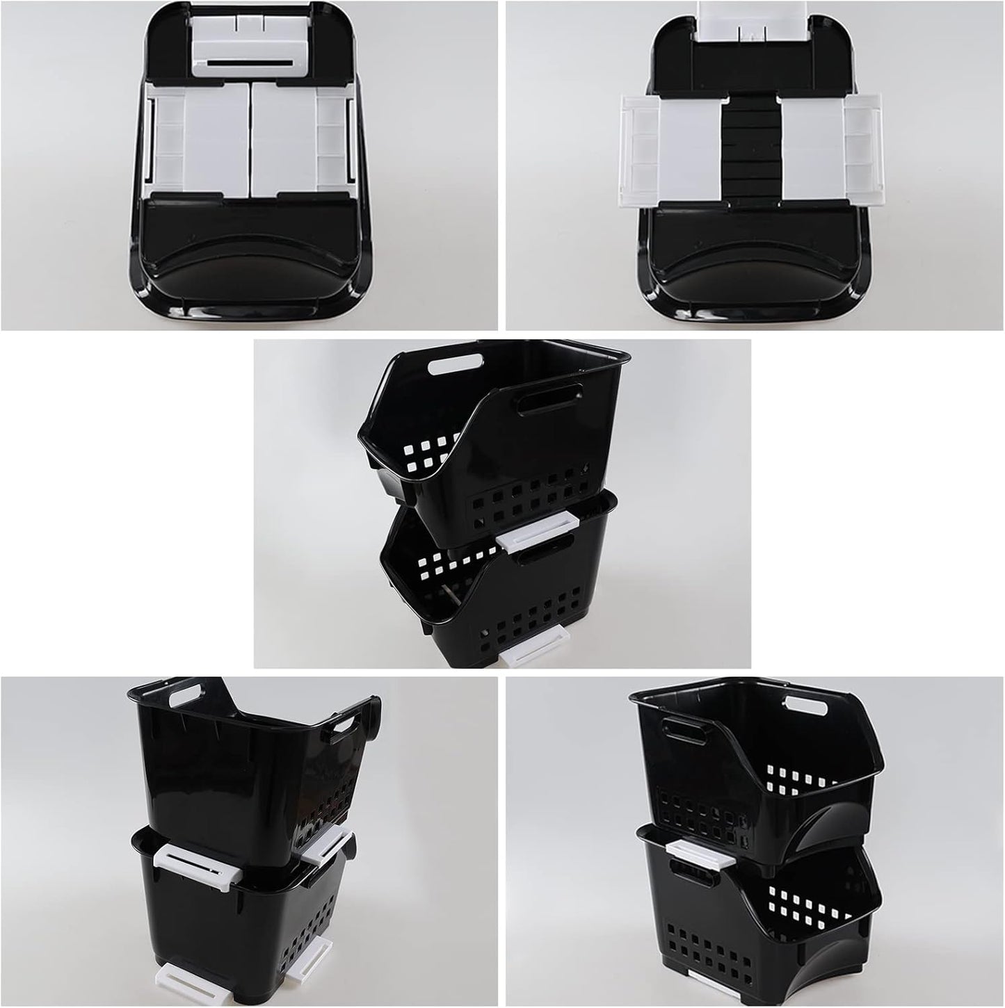 Teyyvn 3-Pack Plastic Stackable Storage Bins, Black Stackable Bins For Pantry