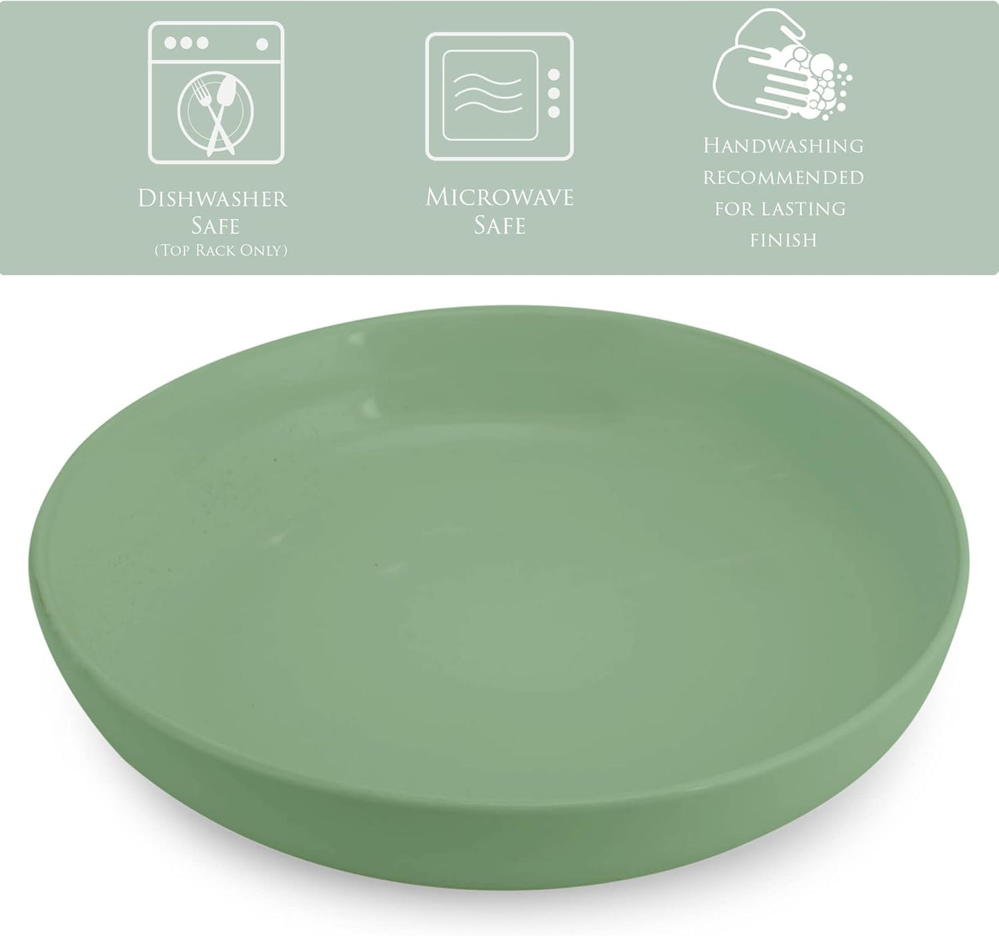 Elanze Designs Bistro Glossy Ceramic 8.5 inch Shallow Pasta Dinner Bowls Set of 4 - Perfect for Everyday uses from Italian Style Pasta to Caesar Salad, and Ramen to Pho, Sage Green