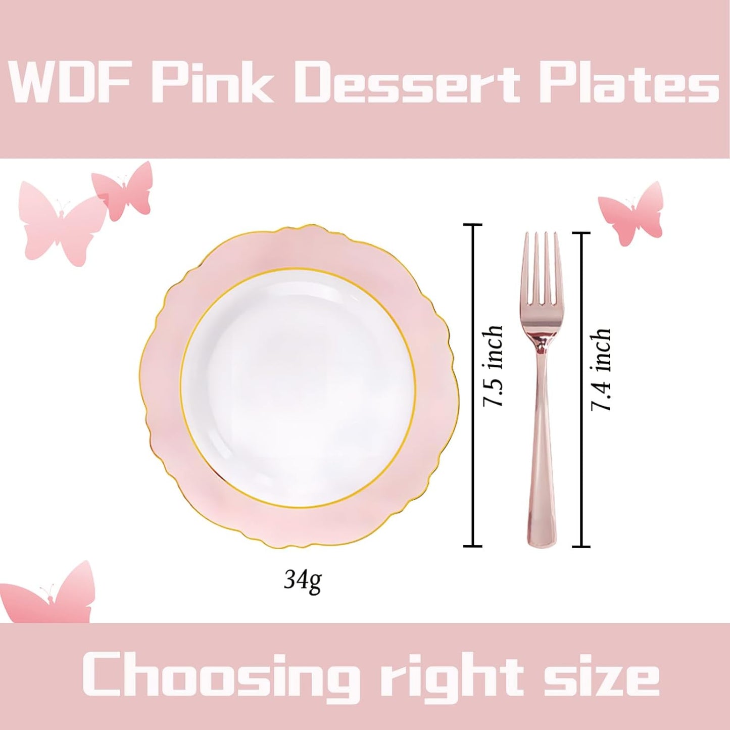 WDF 60pcs Pink Dessert Plates - 7.5inch Baroque Pink &White Disposable Dessert/Appetizer Small Cute Cake Plates for Upscale Parties &Wedding-Special for Bridal Shower, Brithday, Baby Shower,Halloween
