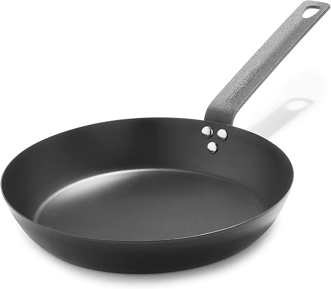 Merten & Storck Pre-Seasoned Carbon Steel 10” Frying Pan Skillet, Use on Induction, Stove and Grill, Durable, Even-Heating, for Searing, Grilling, Oven Use, and Campfire, Indoor/Outdoor