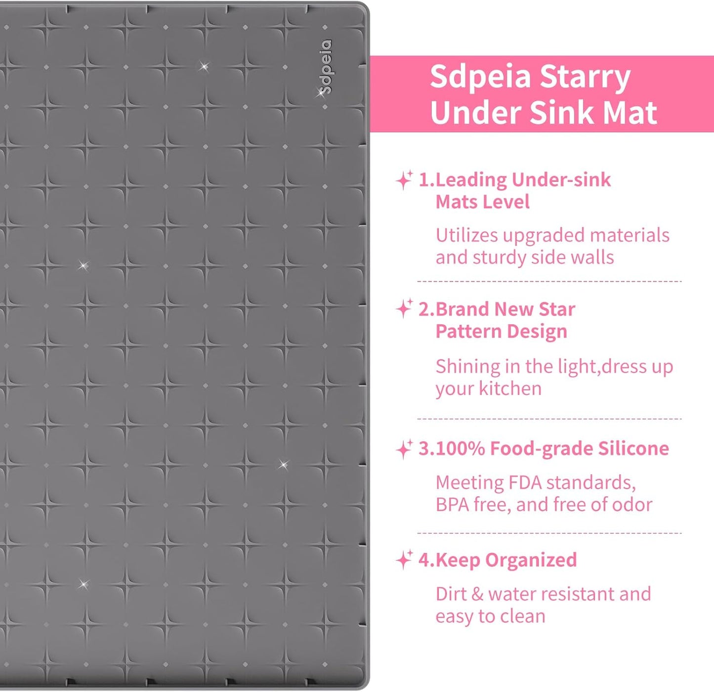 Sdpeia Under Sink Mat for [28" x 19"] Cabinet, Upgraded Silicone Waterproof Mat Kitchen Cabinet Liner Cabinet Protector Kitchen Organizers and Storage