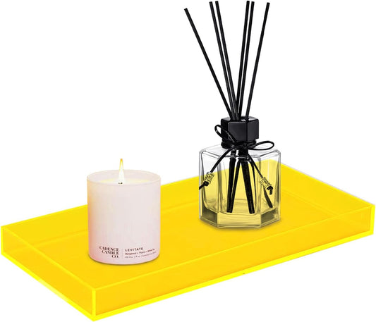 ROYALITA Acrylic Tray Bathroom Tray for Countertop, Guest Towel Holder Tray for Napkin Perfume Jewelry Makeup, Vanity Trays for Soap Dispenser, Aromatherapy, Cup & Candle, Yellow